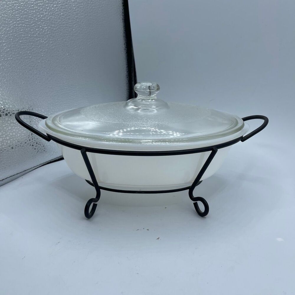 Vintage Glasbake 1QT lid and stand casserole dish.